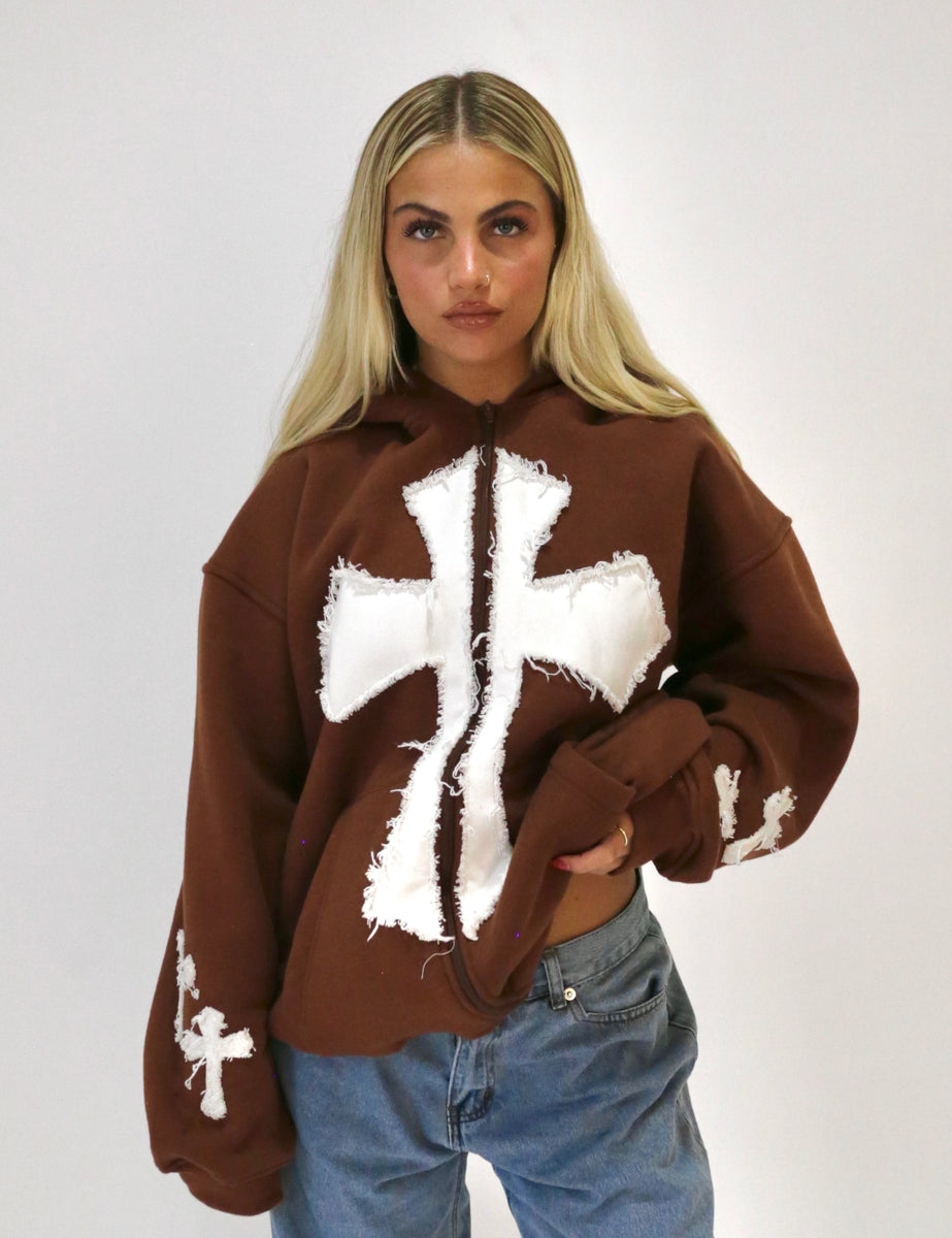 Brown Cross Zip Hoodie – Korrupted Closet