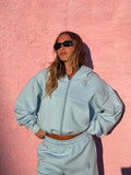 Baby Blue Cropped Zip Hoodie x Lip Gloss Pocket